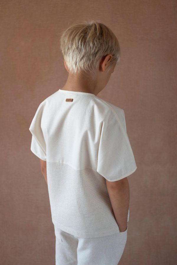 Popelin Sand Waffle Fabric Shirt with Double Breasted Buttons 華夫格短袖襯衫 