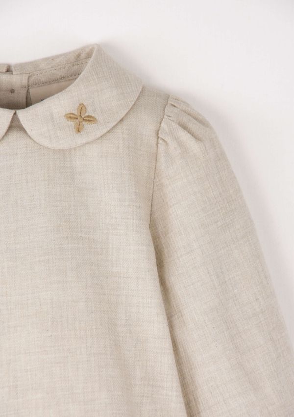 Popelin Shirt with Embroidered Baby Collar 刺繡襯衫 - Sand 