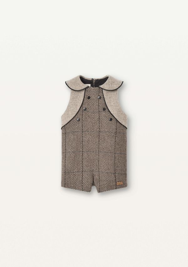 Popelin Herringbone Woollen Dungarees with Baby Collar 羊毛連身衣 - Brown 