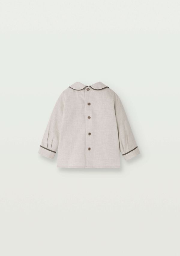 Popelin Panelled Shirt with Baby Collar 滾邊撞色襯衫 - Sand 