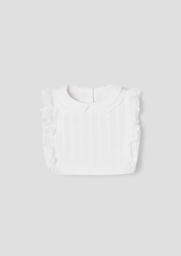 Popelin White Short top with double baby collar 荷葉袖短版上衣 