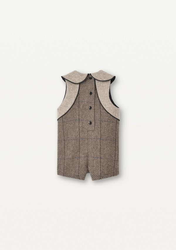 Popelin Herringbone Woollen Dungarees with Baby Collar 羊毛連身衣 - Brown 